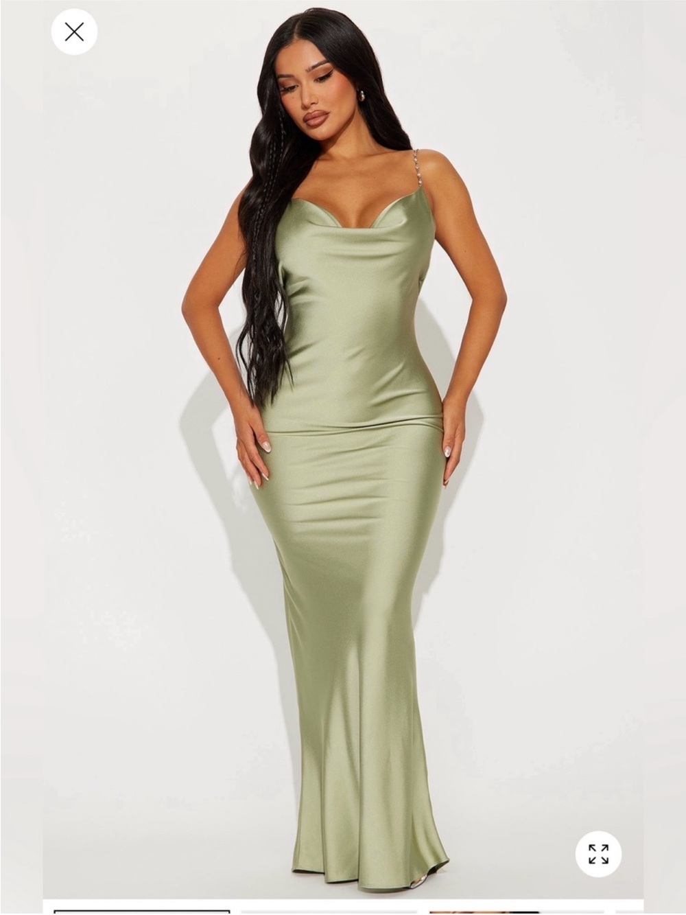 Fashion Nova Satin Cowl Neck Maxi Dress in Sage Green